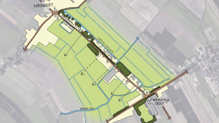 Landkaart met de tuinstraat van Hauwert naar Zwaagdijk-Oost