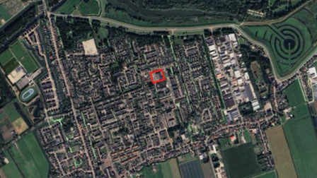 Luchtfoto omgeving De Dars in Wervershoof, met de locatie rood omkaderd